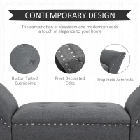 HOMCOM Modern Button Tufted Sitting Bench, Accent Fabric Upholstered Ottoman for Bedroom or Living Room, Charcoal Grey(m-4)
