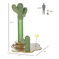 PawHut 23.5" Cactus Cat Scratching Post with Turntable Interactive Ball Toy, Cute Cat Scratching Post with Extreme Stability, Cactus Cat Tree for Indoor Cats(m-3)