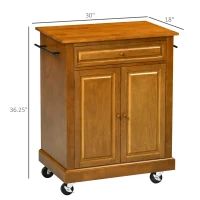 HOMCOM Modern Kitchen Island on Wheels, Rolling Kitchen Cart with Drawer, Storage Cabinet, and 2 Towel Racks for Dining Room, Brown(m-3)