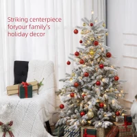 HOMCOM 6ft Artificial Prelit Christmas Tree with Warm White LED Light and Snow Flocked Branches, Metal Base(m-4)