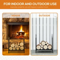 Outsunny 17.5" Firewood Rack Heavy-Duty Metal Wood Storage Log Holder with Side Handles, Indoor and Outdoor, Black(m-6)
