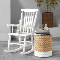 Outsunny Porch Rocker Chair, 350 lbs. Wooden Outdoor Rocking Chair with High Back for Garden, Patio, Balcony, White(m-2)