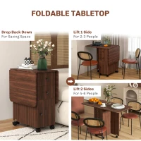 HOMCOM Drop Leaf Dining Table, Mobile Folding Table on Wheels with Drawers and Cabinet for Dining Room, Kitchen, Brown(m-5)