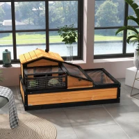 PawHut 3-Room Tortoise House Habitat with Balcony & 2 Stories, Indoor/Outdoor Wooden Tortoise Enclosure with Ladder, Tray, Openable Roof, Large Reptile Cage, 44" x 25.5" x 23", Yellow(m-2)