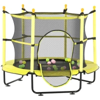 Qaba 4.6' Trampoline for Kids with Safety Enclosure & Ball Pit, Yellow(m-1)
