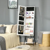 HOMCOM Jewellery Cabinet with Full-Length Mirror and Shelf, Jewellery Armoire, Lockable Storage Organizer for Dressing Room, White(m-7)