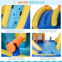Outsunny 6-in-1 Kids Inflatable Water Slide, Bounce House with Slide, Pool, Water Cannon, Climbing Wall, Tunnel, Hoop, Backyard Inflatable Game for Birthday Party Activities without Air Blower(m-7)