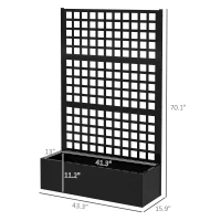Outsunny Galvanized Raised Garden Bed Planter Box with Trellis for Climbing Plants, Vegetable, Vines, 43" x 16" x 70", Black(m-3)