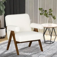 HOMCOM Cashmere Accent Chair Armchair with Wide Seat and Soft Padded Armrests for Reading, Bedroom, Cream White(m-1)