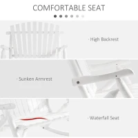 Outsunny Outdoor Wooden Rocking Chair, Double-Person Adirondack Rocking Patio Chair with Rustic High Back, Slatted Seat and Backrest for Indoor, Backyard, Garden, White(m-5)