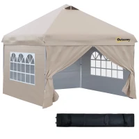 Outsunny 10' x 10' Pop Up Canopy Tent, Instant Sun Shelter, Tents for Parties, with Wheeled Carry Bag, for Outdoor, Garden, Patio, Beige(m-11)