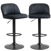 HOMCOM Adjustable Bar Stools Set of 2, Velvet Counter Height Barstool, Upholstered Kitchen Stool with Swivel Seat, Steel Frame, Footrest for Kitchen Counter and Dining Room, ‎Black(m-11)