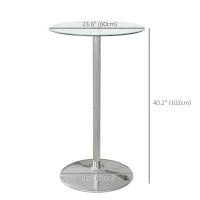 HOMCOM High Top Bar Table, Round Kitchen Table with Tempered Glass Top and Steel Base, Bistro Table for 2 People, Clear(m-3)