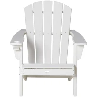 Outsunny Adirondack Chair with Cup Holder, All Weather Patio Chair HDPE Lounger, Fire Pit Seating High Back and Wide Seat for Outdoor, Backyard, Garden, Deck, Lawn, White(m-11)