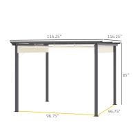 Outsunny 10' x 10' Retractable Pergola Canopy, Patio Gazebo, Sun Shelter with Aluminum Frame for Outdoors, Cream White(m-3)