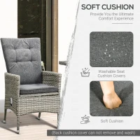 Outsunny 3 Piece Patio Bistro Set, PE Wicker Furniture Conversation Set w/ Tufted Cushion Reclining Chairs & Coffee Table, Gray(m-6)