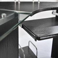 HOMCOM 69" Modern L-Shaped Tempered Glass Office Computer Desk with Elevated Monitor Stand, Rolling CPU Holder, Pull Out Keyboard Tray and Steel Frame, Black(m-6)