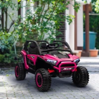 Qaba 2 Seater 24V 7AH Ride on Truck, Electric Car for Kids w/ Spring Suspension, Remote Lights, Horn, Music, Pink(m-8)
