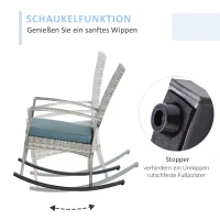 Outsunny Outdoor PE Rattan Rocking Chair, Garden Glider Rocking Chair, Wicker Patio Chair Set with Armrest and Cushion, Grey(m-4)