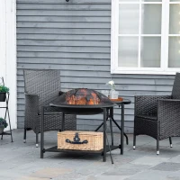 Outsunny 29.1in Outdoor Fire Pit with Screen Cover and Storage Shelf, Wood Burning Fire Bowl with Poker for Patio, Backyard, Black(m-8)