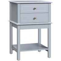 HOMCOM Side Table with 2 Storage Drawers, Modern End Table with Bottom Shelf for Living Room, Home Office, Grey(m-1)