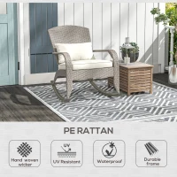 Outsunny Adirondack Chair, Outdoor Wicker Rocking Chair with High Back, Seat Cushion and Pillow for Porch, Balcony, Cream White(m-7)