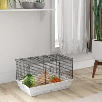 PawHut Rabbit Guinea Pig Cage, Bunny Cage Pet Pen with Sliding-Out Trays, Bottom Wood Board, Doors, 24" x 15" x 16"(m-8)