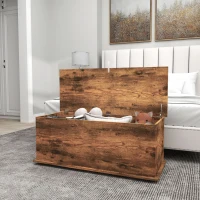 HOMCOM 39.5" Storage Chest with 2 Safety Hinges, Storage Box Organizer with Flip-Top Lid, Entryway Storage Bench, Rustic Brown(m-9)