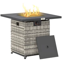 Outsunny 28 Inch Propane Fire Pit Table, 40,000 BTU Rattan Gas Fire Pit Table with Rain Cover, Mesh Lid, Lava Stone, Mixed Grey(m-11)