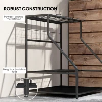 Outsunny 3-Tier Yard Tool Tower Rack, Garden Tool Organizer with Hooks for Long-Handled Rakes, Shovel, Broom, Orange(m-6)