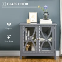 HOMCOM Kitchen Sideboard, Glass Door Buffet Cabinet, Bathroom Storage Cabinet with Adjustable Storage Shelf for Dining Room, Living Room, Grey(m-5)