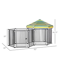 PawHut Heavy-Duty Metal Dog Playpen, Outdoor Pet Cage Kennel, Indoor Puppy Exercise Fence Barrier with Weather-Resistant Polyester Roof, Locking Door, 83"L x 48"W x 47"H(m-3)