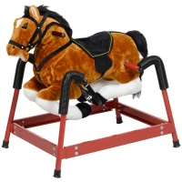 Qaba Spring Rocking Horse, Kids Ride on Horse, Plush Horse Ride-on w/ Sounds & Foot Stirrups for Kids 3-8 Years, Brown(m-1)