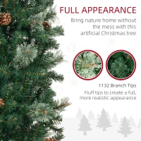 HOMCOM 9.5ft Pencil Christmas Tree, Slim Xmas Tree with Realistic Branches, Pine Cones and Metal Base, Green(m-7)