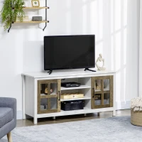 HOMCOM TV Stand for TVs up to 55 Inches, TV Cabinet with Adjustable Shelves and Cable Holes, TV Bench for Living Room, White(m-10)