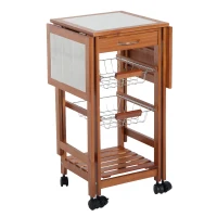 HOMCOM Wood 4 Tier Rolling Kitchen Trolley Cart with Storage Drawer Rack Basket(m-11)
