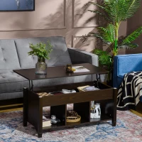 HOMCOM Lift Top Coffee Table, Modern Center Table with Storage Shelves and Hidden Compartment for Living Room, 41" L, Espresso(m-8)
