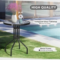 Outsunny 24" Patio Table Round Tempered Glass Top Outdoor Dining Steel Frame Backyard(m-4)