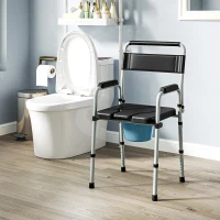 HOMCOM Bedside Commode Chair for Seniors, Adults, Handicap, Raised Toilet Seat with Arm, Adjustable Height, 331 lbs, Black(m-10)