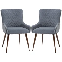 HOMCOM Dining Chairs Set of 2, Modern Wingback Kitchen Chairs with Velvet Fabric Upholstery, Tufted, Steel Legs, Accent Arm Chairs for Living Room, Dining Room, Bedroom, Grey(m-11)