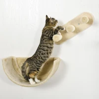 PawHut Cat Wall Shelves, 3PCs Cat Shelves with Hammock, Scratching Post, 3 Steps, Jumping Platforms, Wall Mounted Cat Climber, Beige(m-9)