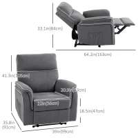 HOMCOM Fabric Reclining Chair, Manual Recliner Chair for Living Room with Footrest, 2 Side Pockets, Steel Frame, Dark Grey(m-3)