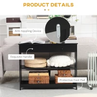 HOMCOM Console Hallway Table with Extra Wide Pull Out Drawer, 2 Open Shelves and Slatted Wood Frame Design, Black(m-5)