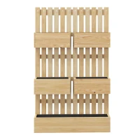 Outsunny 5 Box Raised Garden Bed w/ Trellis for Climbing Plants, Wall-Mounted Wood Planters w/ Drainage Holes, Natural(m-9)