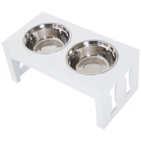 PawHut 23" Modern Decorative Raised Dog Bowls, Wooden Heavy Duty Pet Food and Water Bowl, Elevated Feeding Station, White(m-11)