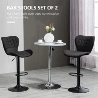 HOMCOM Bar Stools Set of 2, Adjustable Height Swivel Bar Chairs, Linen-feel Fabric Upholstered Kitchen Counter Stools with Wide Seat, Back and Footrest, Black(m-4)