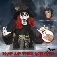 HOMCOM 6' Life Size Outdoor Animated Prop Zombie with Realistic Skeleton Chest, Scary Sharp Teeth, Sound and Motion Activated(m-6)