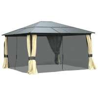 Outsunny 12' x 14' Deluxe Hard Top Patio Gazebo Canopy Garden Aluminum Shelter with Curtains and Mosquito Netting(m-11)