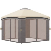 Outsunny 10' x 10' Pop Up Canopy with Netting, Foldable Tents for Parties, Height Adjustable, with Storage Bag for Outdoor, Garden, Patio, Beige(m-11)