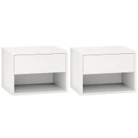 HOMCOM Floating Nightstand Set of 2, Wall Mounted Bedside Table with Drawer for Bedroom, White(m-11)